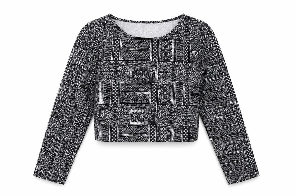 915 Generation Girls Black Geometric Cotton Cropped T-Shirt Size 14-15 Years Crew Neck