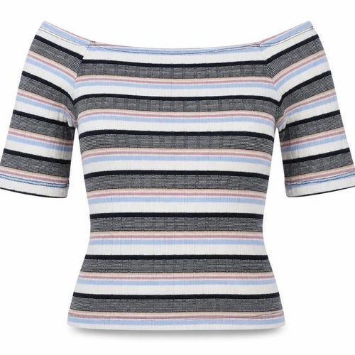 New Look Womens Multicoloured Striped Polyester Tunic T-Shirt Size 8 Off the Shoulder