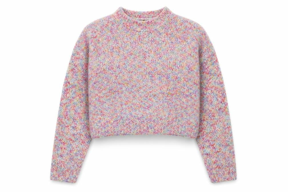 Front view of SHEIN women’s multicoloured geometric acrylic pullover sweatshirt, size M, pullover