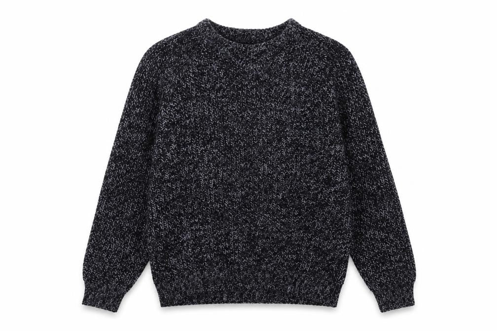 Front view of EWM men’s blue acrylic pullover sweatshirt, size M