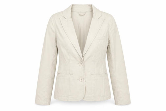 Front view of Editions women’s beige jacket, size UK 12