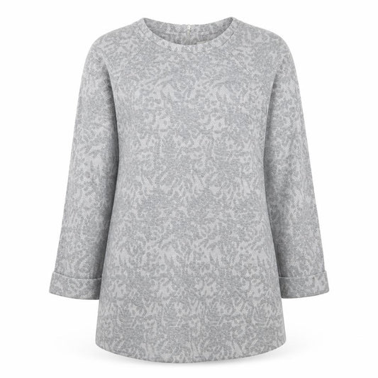 Front view of Papaya women’s grey round neck polyester jumper, size UK 12