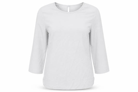 Front view of Atmosphere women’s grey polyester basic blouse, size UK 4, round neck
