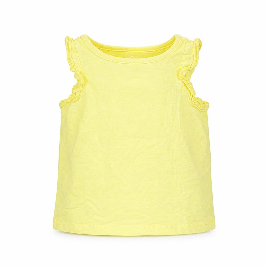 Front view of Next girls’ yellow cotton basic tank, size 9-12, months round neck