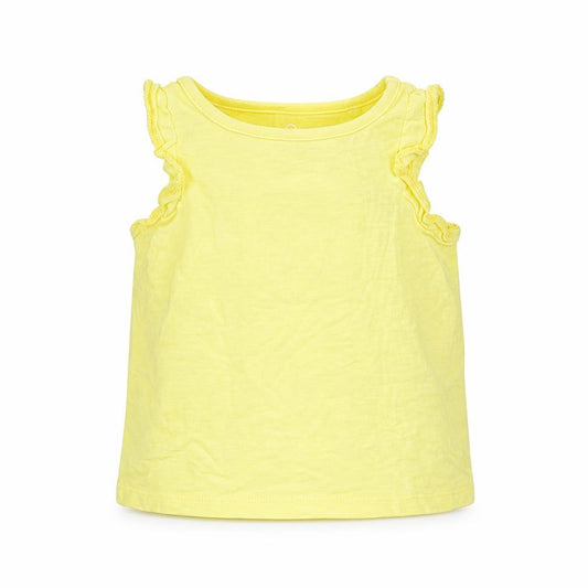 Front view of Next girls’ yellow cotton basic tank, size 9-12, months round neck