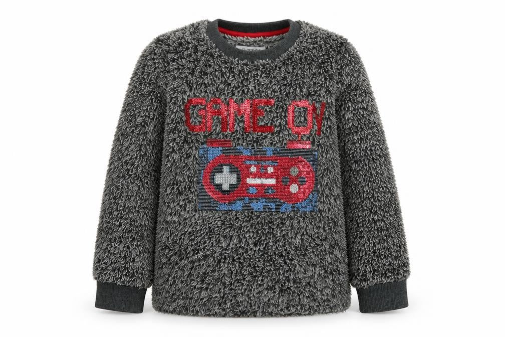 Front view of Bluezoo boys’ grey polyester pyjama top, size 4-5, years