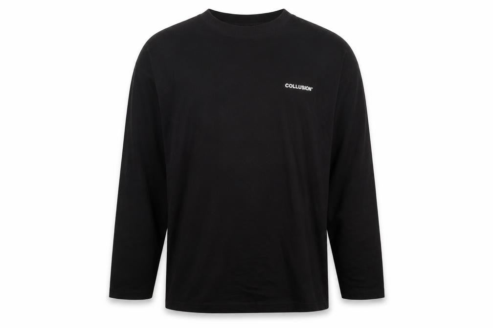 Front view of Collusion boys’ black cotton basic t-shirt, size S, round neck