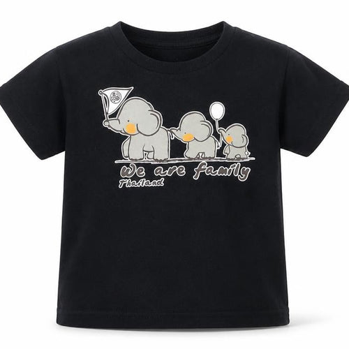 Ink's Kids Girls Black  Cotton Basic T-Shirt Size 3 Years Crew Neck  - Elephant