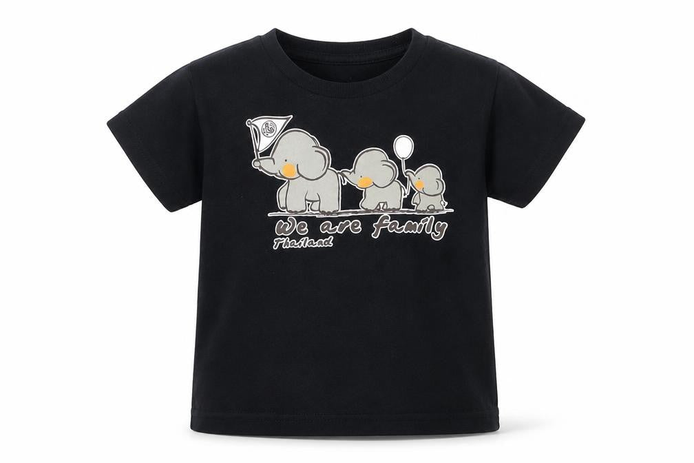 Ink's Kids Girls Black  Cotton Basic T-Shirt Size 3 Years Crew Neck  - Elephant