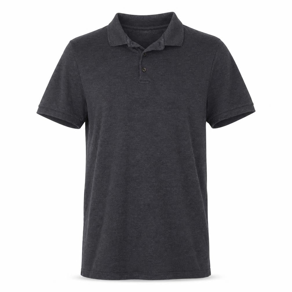 Front view of ASOS men’s grey cotton polo, size M, collared button