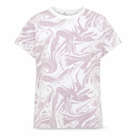 Front view of Primark women’s purple geometric cotton basic t-shirt, size UK 6, crew neck