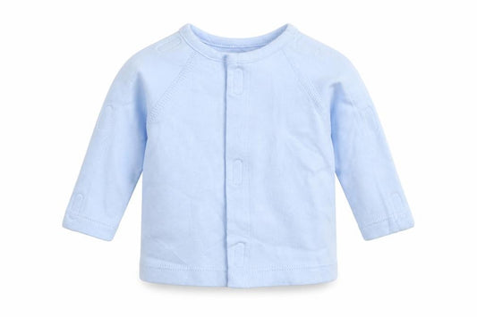 Front view of Tu boys’ blue jacket size newborn hook & loop