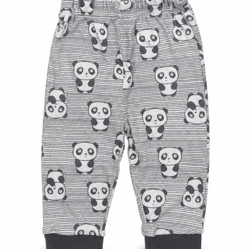 Nutmeg Girls Grey Striped Cotton Jogger Trousers Size 3-6 Months  Pullover - Panda