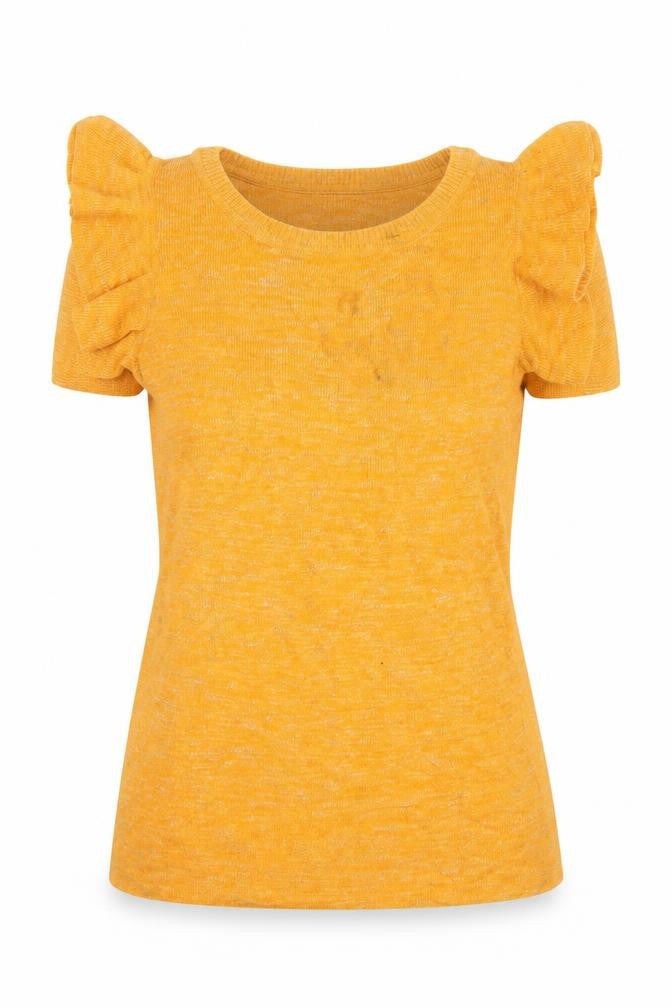 Front view of Next women’s orange linen basic t-shirt, size UK 8, boat neck