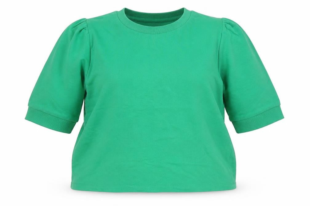 Front view of ICHI women’s gold cotton pullover sweatshirt, size XL, pullover