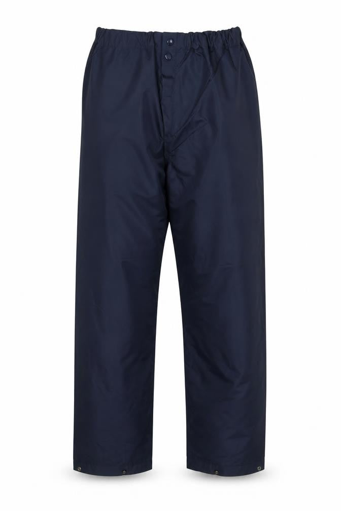 Front view of BT men’s blue nylon trousers, size 30, 29-inch leg regular button