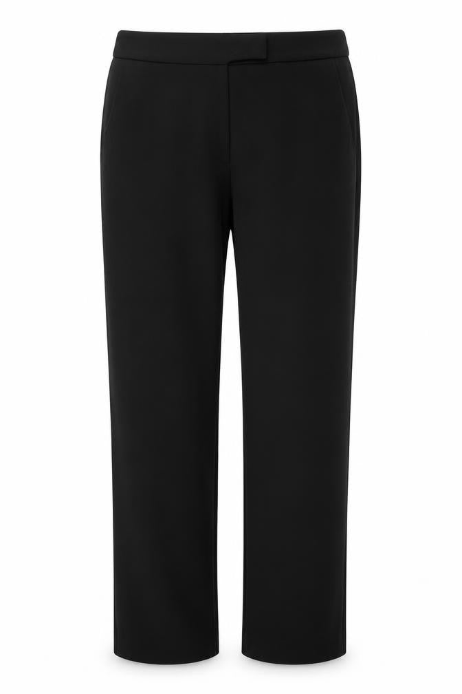 Front view of Phase Eight women’s black viscose trousers, size UK 38, in, 28-inch leg regular button