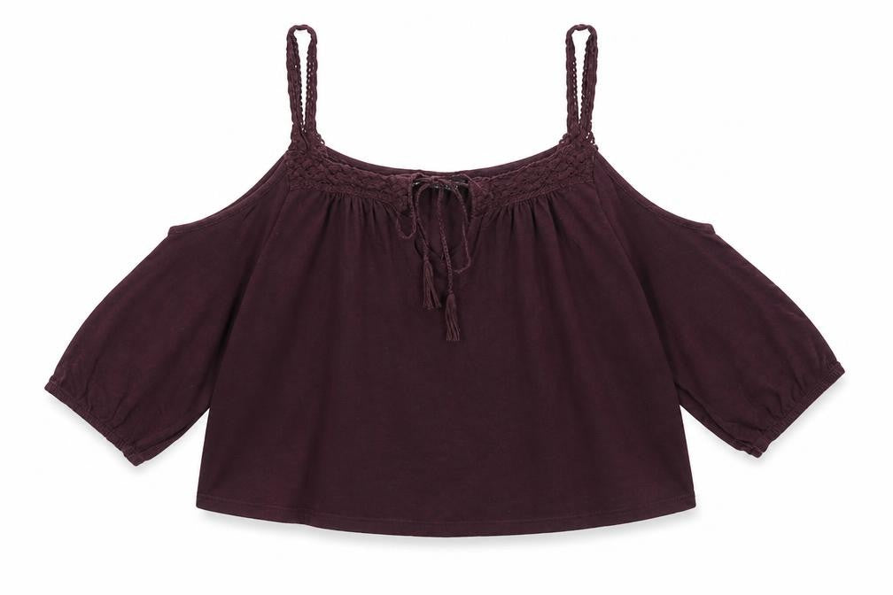 Front view of Atmosphere women’s pink cotton cropped blouse, size UK 16, off the shoulder