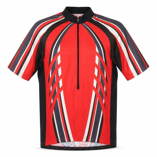 Front view of Crane men’s red colourblock polyester basic t-shirt, size S, crew neck zip