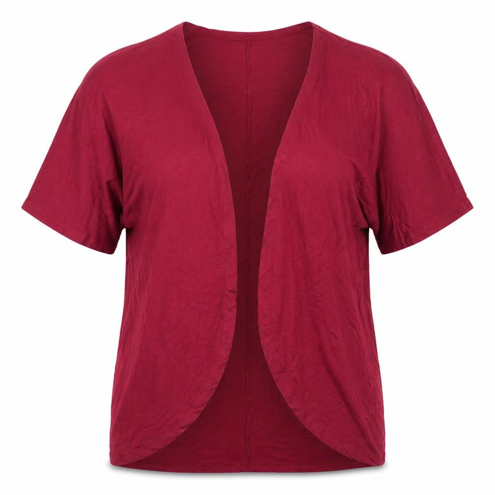 CNFIO Womens Red Round Neck  Rayon Cardigan Jumper Size L
