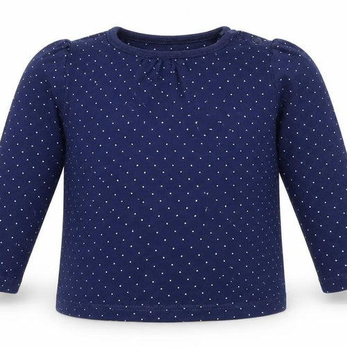 TU Girls Blue Spotted Cotton Basic T-Shirt Size 3-6 Months Round Neck