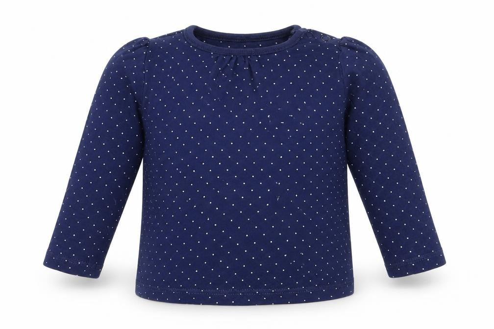 TU Girls Blue Spotted Cotton Basic T-Shirt Size 3-6 Months Round Neck