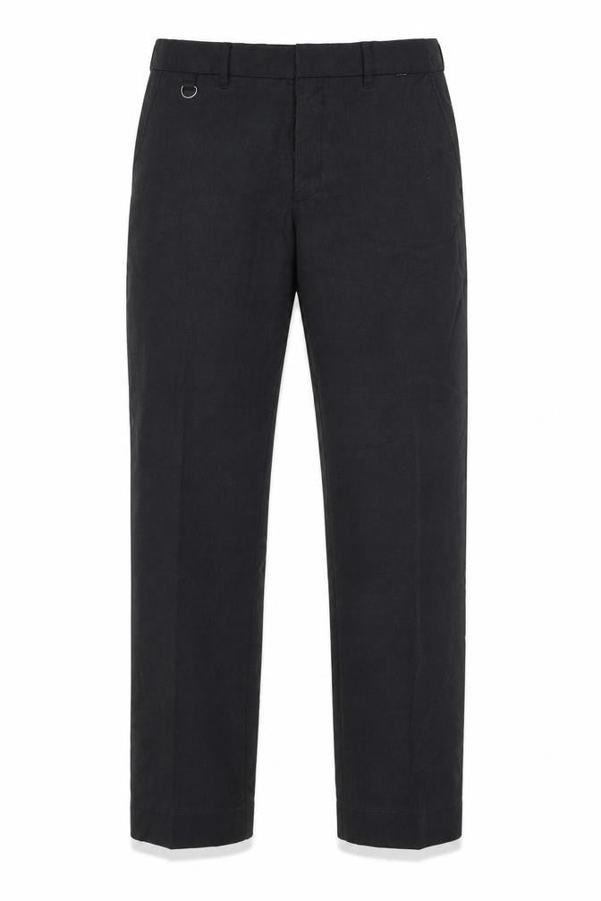 Front view of Dimensions men’s black polyester trousers, size 34, in, 31-inch leg regular