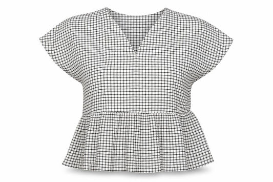 Front view of F&F women’s multicoloured check polyester basic blouse, size UK 10, v-neck