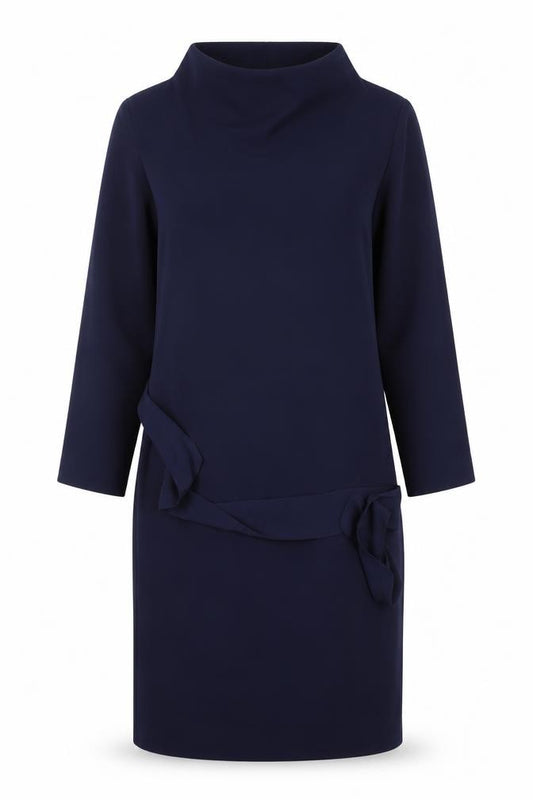 Front view of H&M women’s blue polyester shift, size UK 6, round neck