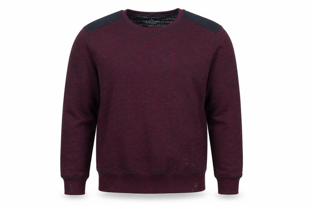 Front view of Easy men’s purple round neck polyester jumper, size L