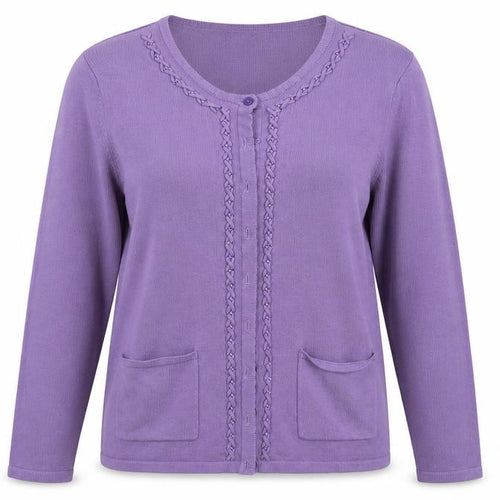 BM collection Womens Purple Crew Neck Fair Isle Acrylic Cardigan Jumper Size M