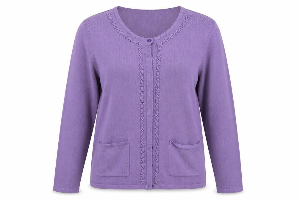 BM collection Womens Purple Crew Neck Fair Isle Acrylic Cardigan Jumper Size M