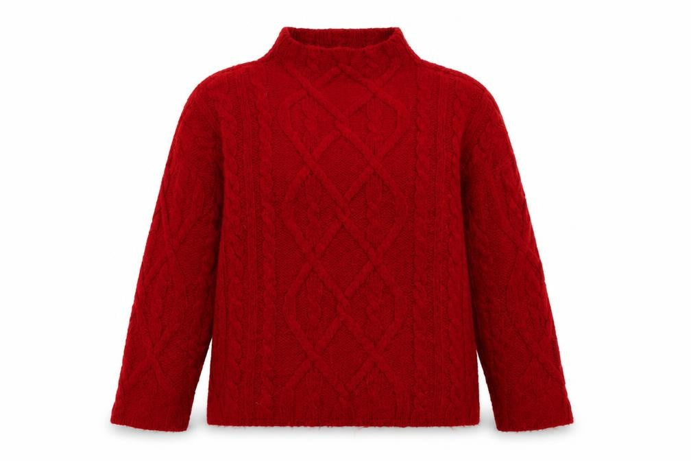 Front view of Formula X women’s red argyle/diamond acrylic pullover sweatshirt, size UK 14, pullover