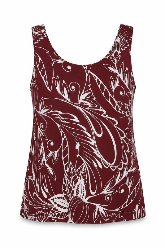 Front view of Marks & Spencer women’s red geometric polyester basic tank, size UK 12, scoop neck