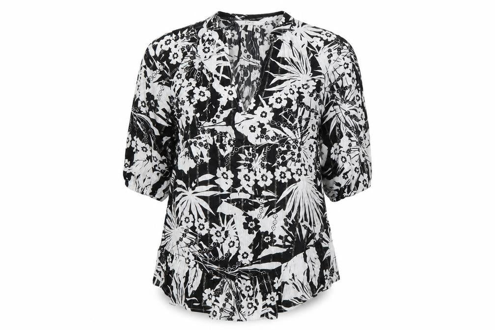 Next Womens Black Floral Viscose Basic Blouse Size 8 V-Neck