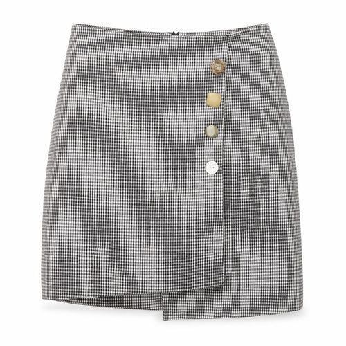 Preworn Womens Black Check Polyester A-Line Skirt Size 28 in   Zip
