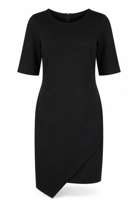 Front view of Missguided women’s black polyester t-shirt dress, size UK 10, round neck pullover