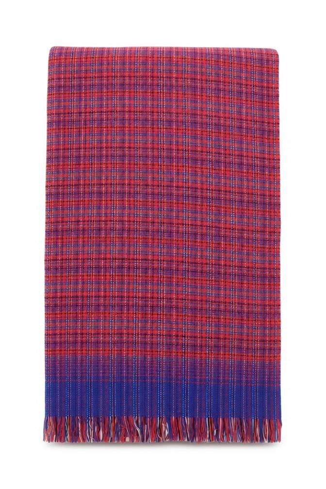 Front view of Preworn women’s red check shawl/wrap