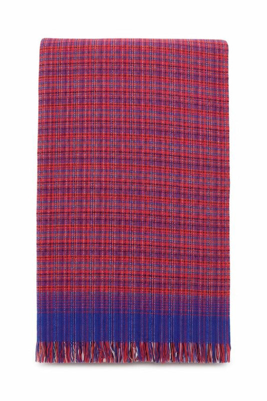 Front view of Preworn women’s red check shawl/wrap
