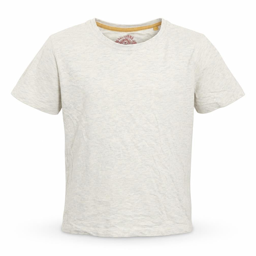 Front view of Tu boys’ beige cotton basic t-shirt, size 8, years crew neck pullover
