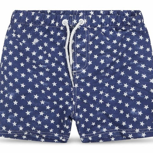 Hullaballoo Boys Blue Geometric Polyester Bermuda Shorts Size 5-6 Years  Regular Drawstring - Stars Swim Shorts