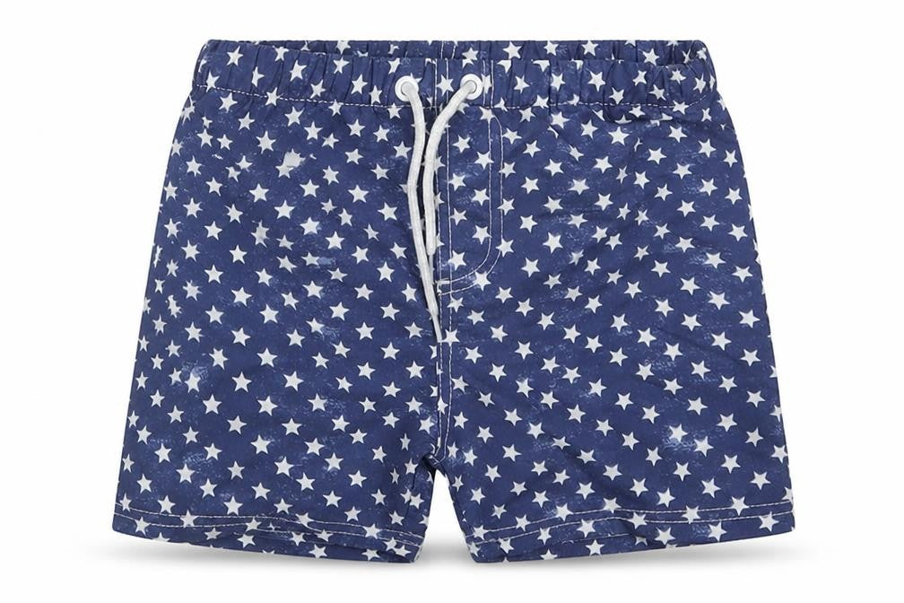 Hullaballoo Boys Blue Geometric Polyester Bermuda Shorts Size 5-6 Years  Regular Drawstring - Stars Swim Shorts
