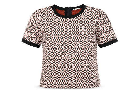 Front view of River Island women’s ivory argyle/diamond polyester basic blouse, size UK 10, crew neck