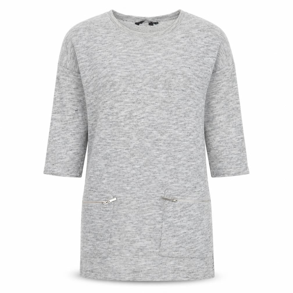 New Look Womens Grey Round Neck  Cotton Tunic Jumper Size 8