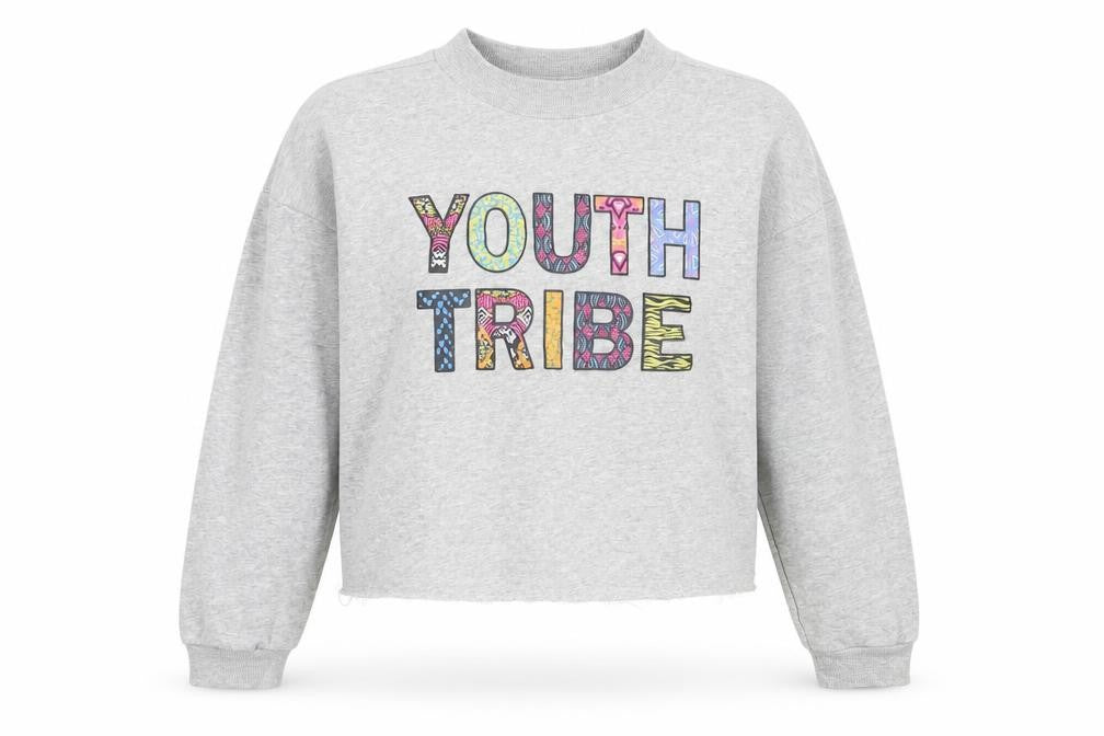 Front view of H&M women’s grey cotton pullover sweatshirt, size M