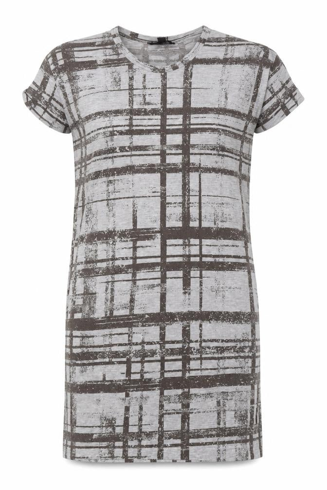 Topshop Womens Grey Check Polyester T-Shirt Dress  Size 8  Round Neck