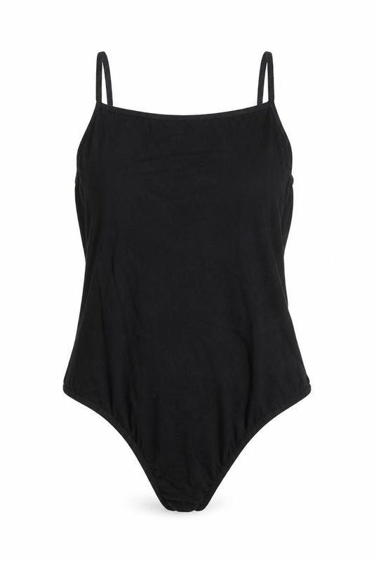 Front view of PRETTYLITTLETHING women’s black viscose bodysuit one-piece, size UK 10