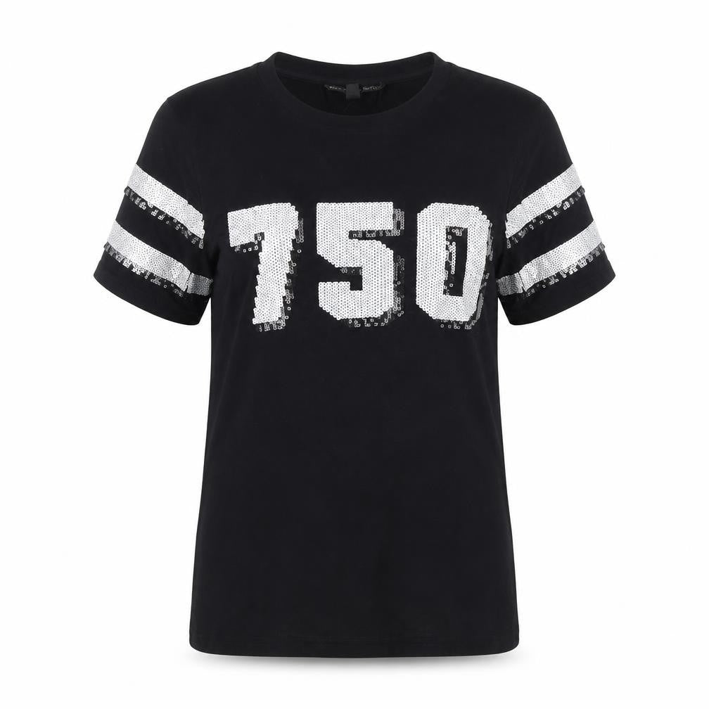 Front view of New Look women’s black viscose basic t-shirt, size UK 4, round neck