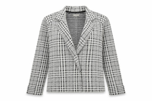 Front view of Next women’s grey check acrylic jacket blazer, size UK 12