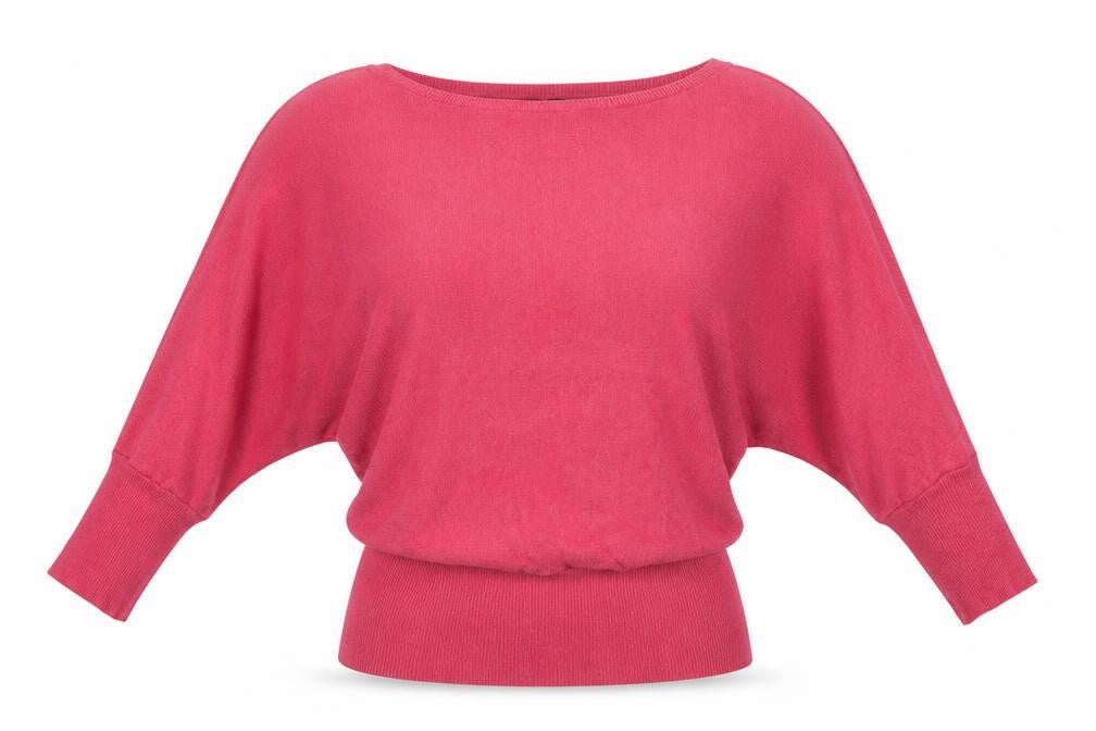 Front view of H&M women’s pink round neck viscose jumper, size UK 10